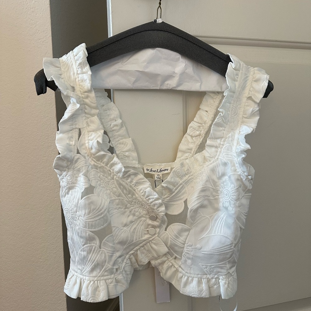 For Love And Lemons White Floral Embroidered Tank Top